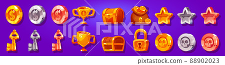 Game icons cartoon coins, trophy , treasure chest Game icons cartoon coins, trophy , treasure chest 88902023