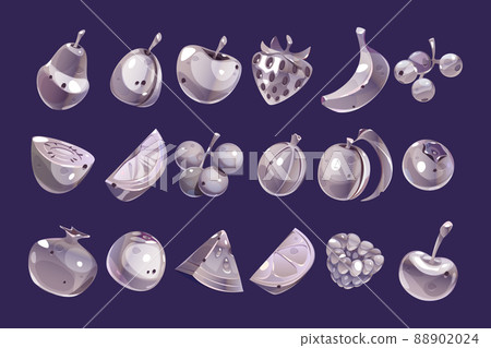 Silver fruit and berries game icons Silver fruit and berries game icons 88902024
