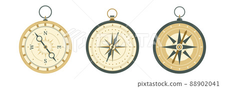 Retro compasses with rose of wind, arrow, loop 88902041