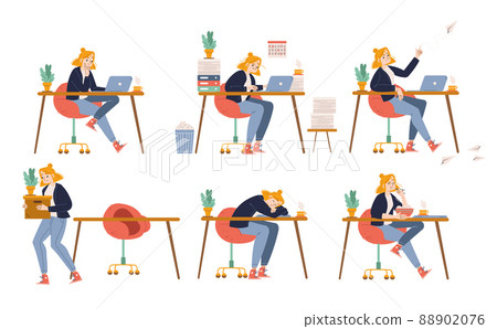 Employee character work with laptop in office Employee character work with laptop in office 88902076