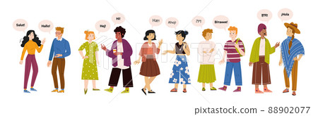 Diverse multilingual people group saying hello 88902077