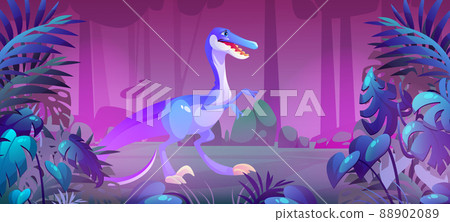 Cute baby velociraptor in jungle at night Cute baby velociraptor in jungle at night 88902089