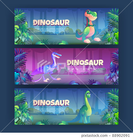 Cartoon banners with dinosaurs, invitation flyers 88902091