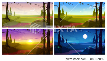 Autumn landscape at different time of day 88902092