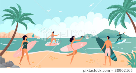 Summer sea activity, surfing on ocean waves 88902165