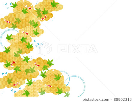 Wafu background material Ao autumn leaves and goldfish 1 white Wafu background material Ao autumn leaves and goldfish 1 white 88902313