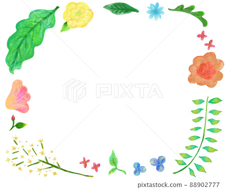 Frame of botanical illustration with beautiful watercolor-like bleeding 88902777