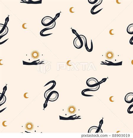 Seamless pattern with boho magic snake and... - Stock Illustration ...