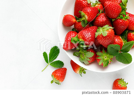 Strawberry on white background, top view, flat lay Strawberry on white background, top view, flat lay 88903871