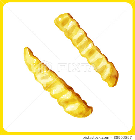 Hand drawn watercolor crinkle cut french fries illustration 88903897