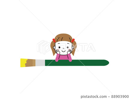 A smiling girl with a big paintbrush and a cheek stick 88903900