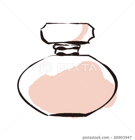 手繪線畫粉紅色香水瓶的時尚插圖 88903947