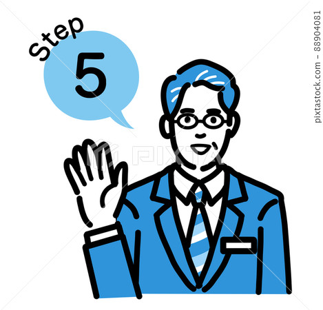 Step 5 A middle-aged man wearing glasses wearing a suit with a badge explaining the process 88904081