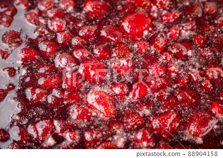 Strawberry jam is boiling, detailed shooting. Strawberry jam is boiling, detailed shooting. 88904158