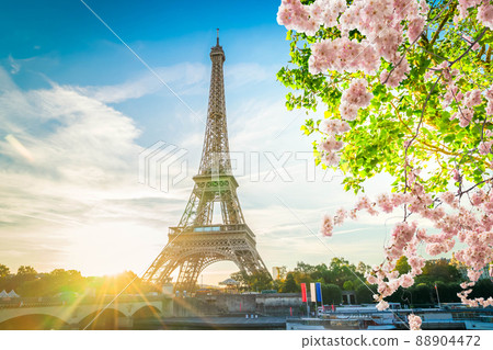 eiffel tour over Seine river 88904472