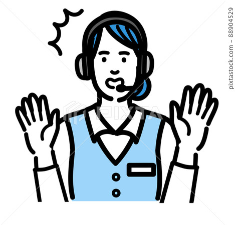 A young woman of an operator who is surprised with both hands raised A young woman of an operator who is surprised with both hands raised 88904529