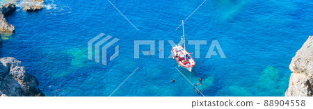 Paleokastritsa beach on Korfu, Greece 88904558