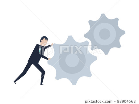 Illustration material of Japanese businessman turning gears 88904568
