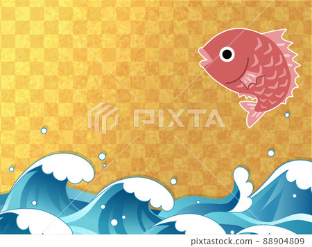 Sea background material, sea bream wave, gold checkered pattern Sea background material, sea bream wave, gold checkered pattern 88904809