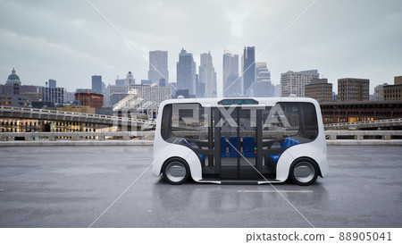 Autonomous electric bus self driving on street, Smart vehicle technology concept, 3d render Autonomous electric bus self driving on street, Smart vehicle technology concept, 3d render 88905041