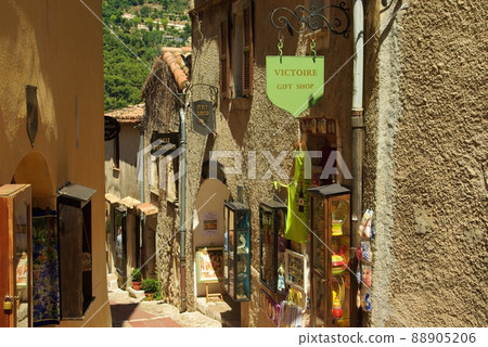 Shops lined up in the alleys of Eze village in southern France Shops lined up in the alleys of Eze village in southern France 88905206