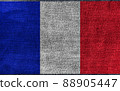 Grunge French flag on denim jeans textured abstract background concept. The National France flag on denim frabric texture. 88905447