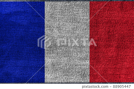 Grunge French flag on denim jeans textured abstract background concept. The National France flag on denim frabric texture. Grunge French flag on denim jeans textured abstract background concept. The National France flag on denim frabric texture. 88905447