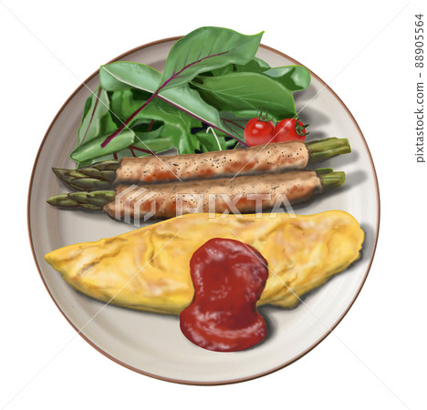 Breakfast set, asparagus bacon, omelet 88905564