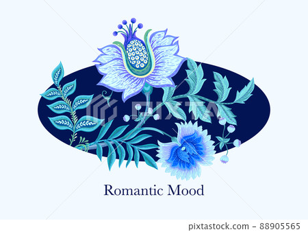 Fantasy flowers in retro, vintage, jacobean embroidery style.  88905565