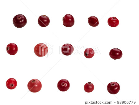 Ripe red cranberries arranged isolated on white background Ripe red cranberries arranged isolated on white background 88906779