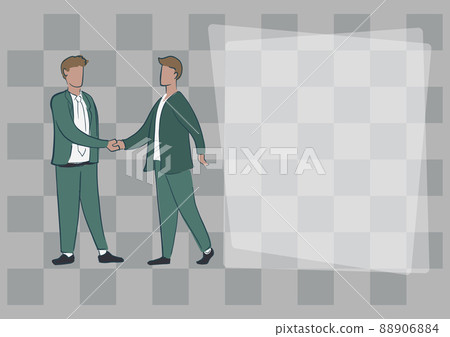 Two colleagues shaking hands congratulating successful teamwork accomplishing newest project plans. Partners being congratulated managing combined effort successfully. 88906884