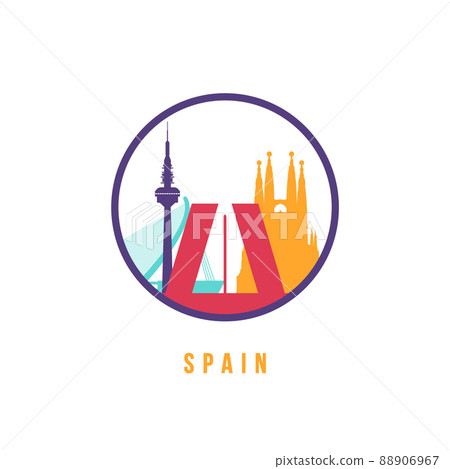 Famous Spain landmarks silhouette.  88906967