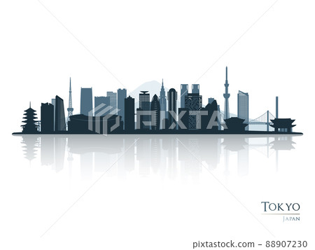 Tokyo skyline silhouette with reflection.  Tokyo skyline silhouette with reflection.  88907230