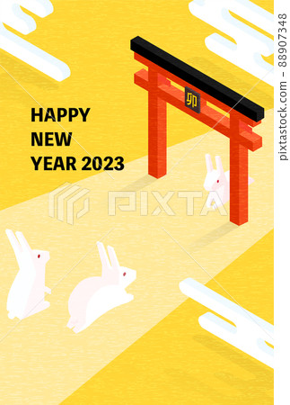New Year's card of the year 2023, rabbits going to the first shrine, Japanese-style isometric New Year's card of the year 2023, rabbits going to the first shrine, Japanese-style isometric 88907348