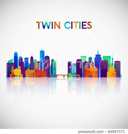 Twin cities skyline silhouette in colorful geometric style. Twin cities skyline silhouette in colorful geometric style. 88907371