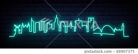 Blue neon skyline of Perth, Australia. Blue neon skyline of Perth, Australia. 88907375