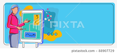 Lady in suit standing front backdrop holding presentation displaying creative thinking achieving project goals. Woman presenting before bord showing new project strategy. Lady in suit standing front backdrop holding presentation displaying creative thinking achieving project goals. Woman presenting before bord showing new project strategy. 88907729