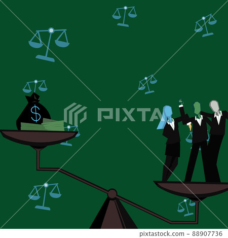 Weight scale presenting workers value over money. Colleagues achieving teamwork accomplishing successful financial gain. Partners displaying combined effort. Weight scale presenting workers value over money. Colleagues achieving teamwork accomplishing successful financial gain. Partners displaying combined effort. 88907736