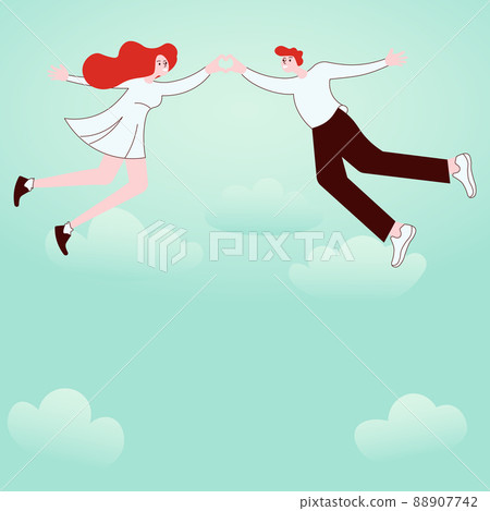 Man and Woman holding hands represent love care during Valentine. Hands forming heart displays romantic passionate couple smiling enjoying their lovely dreams. 88907742