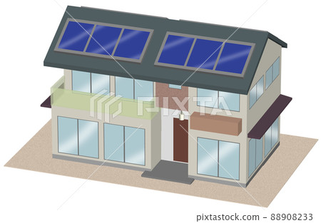 Image of a house with solar panels by 3D illustration 88908233