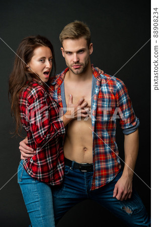 passionate sexy young couple in love on black background, desire 88908234