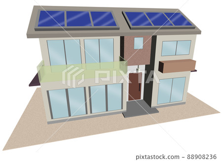 Image of a house with solar panels by 3D illustration Image of a house with solar panels by 3D illustration 88908236