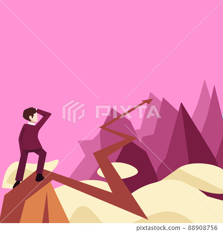 Businessman watching horizon arrow pointing distance symbolizing future project success achieving goals. Man reaching heights representing successful career achievement. Businessman watching horizon arrow pointing distance symbolizing future project success achieving goals. Man reaching heights representing successful career achievement. 88908756