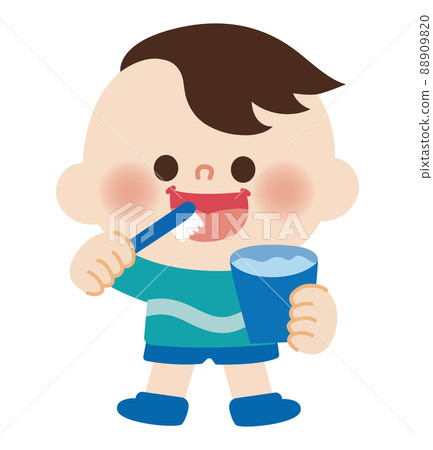 Illustration of a child brushing teeth 88909820