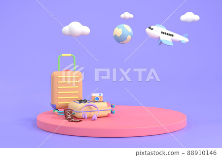 podium stage surrounded by traveler accessories for showing or presentation. podium stage surrounded by traveler accessories for showing or presentation. 88910146