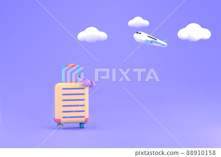 model airplane with suitcase and headphone. concept travel. 88910158