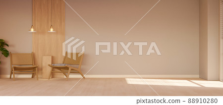 Modern Scandinavian living room interior design with two wicker armchairs Modern Scandinavian living room interior design with two wicker armchairs 88910280