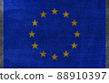 Fabric texture of the flag of European Union on Jeans Denim Texture abstract background concept. Denim Europe Flag. EU Flag. 88910397