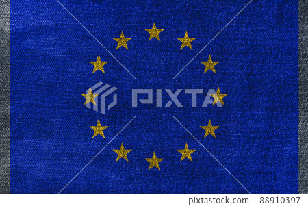 Fabric texture of the flag of European Union on Jeans Denim Texture abstract background concept. Denim Europe Flag. EU Flag. Fabric texture of the flag of European Union on Jeans Denim Texture abstract background concept. Denim Europe Flag. EU Flag. 88910397