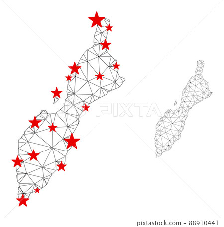 Polygonal Carcass Mesh Vector Masirah Island Map with Stars Polygonal Carcass Mesh Vector Masirah Island Map with Stars 88910441